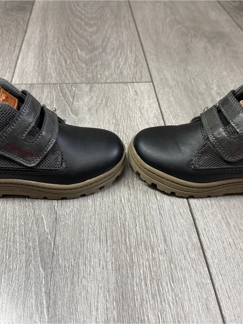 Carter's Black Kids Hook-and-Loop Boots with Tan Accent